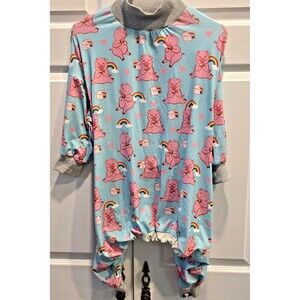 Tooth & Honey Dog Pajamas 2XL Pig Rainbow Print Blue Soft Bodysuit Easy Fit Pets